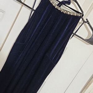 Topshop Navy Velvet Evening Dress with Subtle Sheen